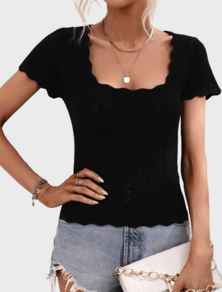 Crochet U-Neck Sweater Tops