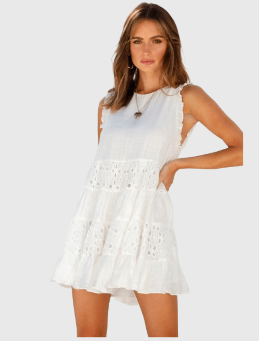 Frill Trim Sleeveless Mini Dress